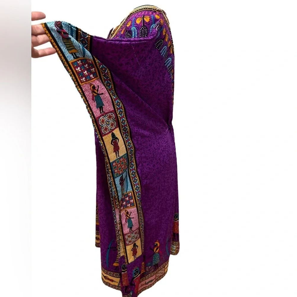 80s 2PCs KAFTANS 1 PURPLE WHIMSICAL DASHIKI EGYPTIAN 1 GREEN PAISLEY PRINT M - Picture 3 of 8